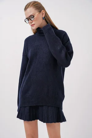 Bigdart 15891 Sweater Skirt Knitwear Two Piece Set - Navy Blue