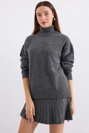 Bigdart 15891 Sweater Skirt Knitwear Two Piece Set - Anthracite