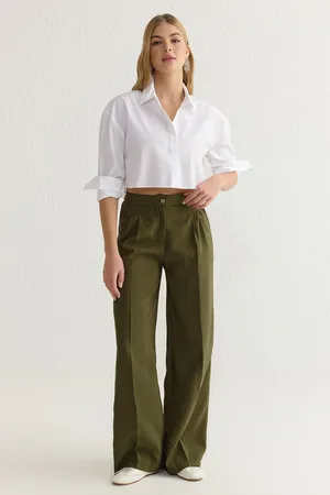 Trendyol Khaki Modal Soft Touch Wide Leg Trousers