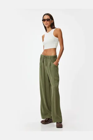 Koton Wide Leg Trousers with Cargo Pockets and Tied Waist