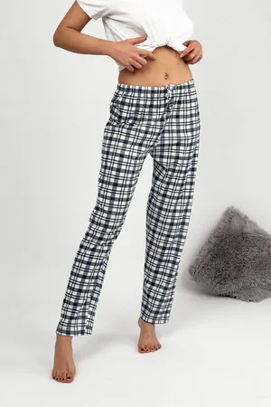 Dewberry 80156 Women Pyjama Bottom-WHITE-NAVY BLUE