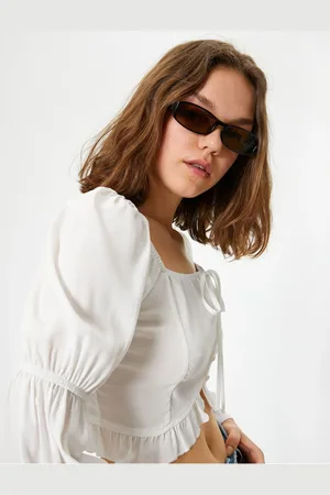 Koton Balloon Sleeve Blouse Crop Slim Fit Tie Detailed