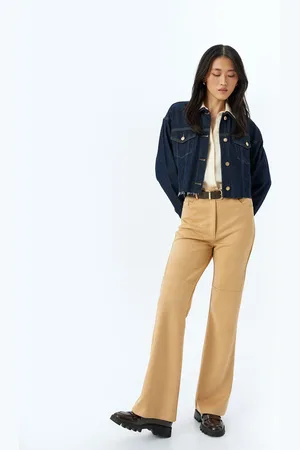 Koton Standard Waist Seam Detailed Suede Look Trousers with Pockets