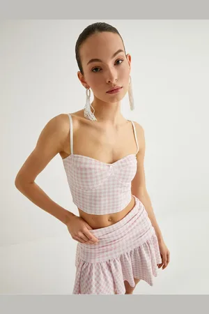 Koton Thin Strap Crop Top Sweetheart Neckline