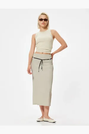 Koton Midi Length Pencil Skirt with Belt Detail