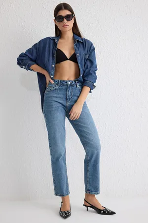 Trendyol Blue High Waist Comfort Straight Jeans