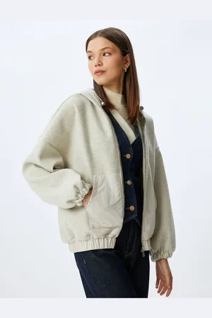 Koton Zippered Hooded Pocket Detailed Drawstring Oversize Sweatshirt