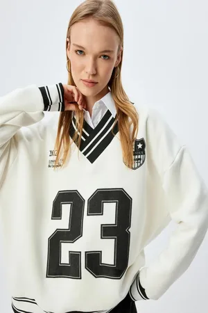 Koton Oversize Sweatshirt V Neck Piping College Printed