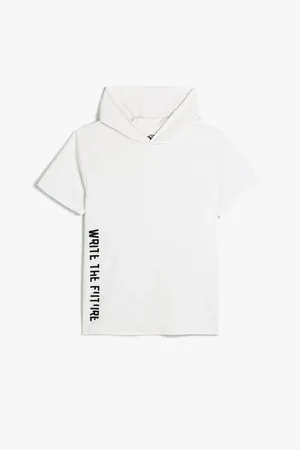 Koton Sports T-Shirt Oversize Hooded Slogan Printed Half Sleeve