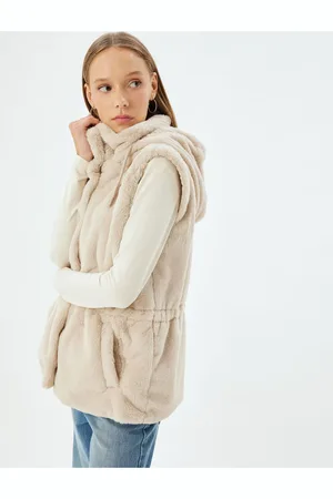 Koton Faux Für Vest with Hood and Snap Button Pocket Detail