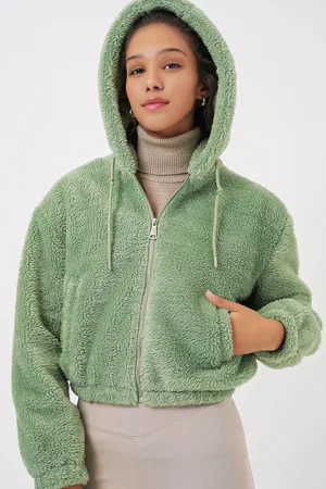 Bigdart 5193 Hooded Plush Crop Jacket - E.Green