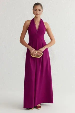 Trendyol Plum Lace Long Evening Dress