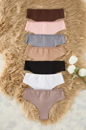 Trendyol Black-Multicolored 7-Pack Micro Plain Thong Panties