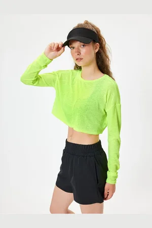 Koton Sports Camisole Crop T-Shirt Long Sleeves Crew Neck Back Detail Comfortable Pattern