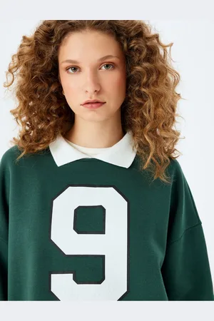 Koton Polo Collar Oversize College Printed Sweatshirt