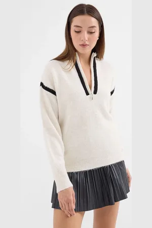 Bigdart 15888 Zippered Oversize Sweater - Ecru
