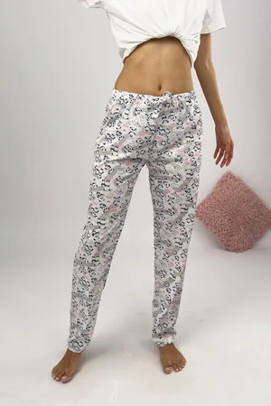 Dewberry 80156 Women Pyjama Bottom-WHITE-GREY