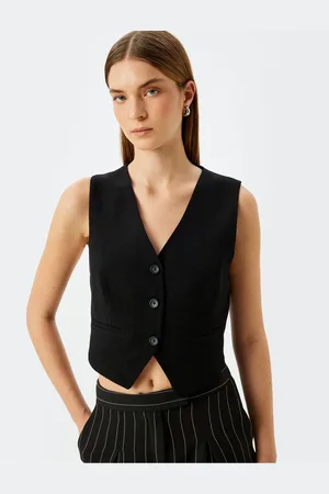 Koton Linen Viscose Blend Buttoned V Neck Blazer Vest
