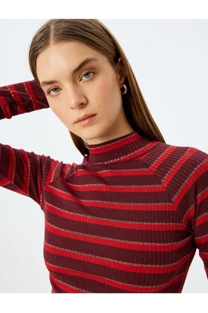Koton Long Sleeve Slim Fit Turtleneck Ribbed Striped T-Shirt
