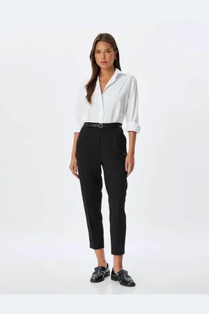 Koton Cigarette Trousers High Waist Pocket Belted