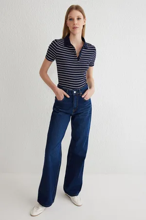 Trendyol Dark Blue High Waist Wide Leg Jeans