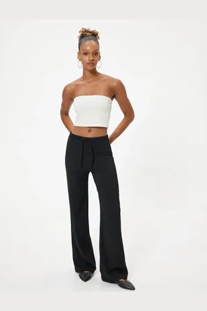 Koton High Waist Wide Leg Lace-Up Waist Trousers