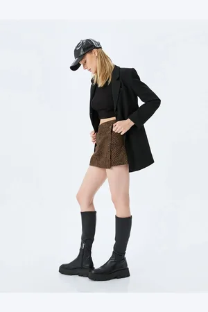 Koton Snake Skin Print Buttoned Asymmetrical Cut Mini Shorts Skirt