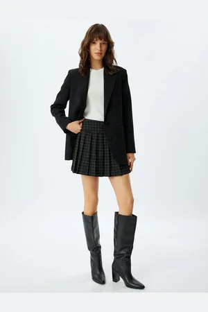 Koton Standard Waist Plaid Mini Pleated Skirt