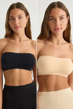 Trendyol Black-Skin 2-Piece Seamless/Seamless Non-wired Covered Bandeau Knitted Bra