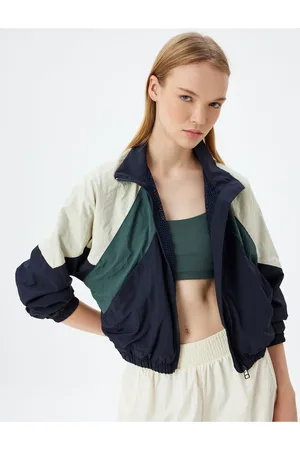 Koton Sports Parachute Jacket Zippered Stand Collar Color Block Pocket Detail