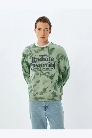 Koton Slogan Printed Sweatshirt Crew Neck Washed Raised Cotton Blend