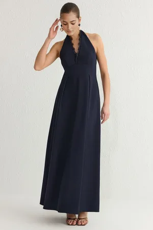 Trendyol Navy Blue Lace Long Evening Dress