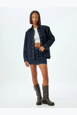 Koton Denim Shirt Oversize Classic Collar Stitch Detail Pocket Snap Button