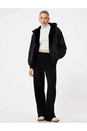 Koton Oversize Bomber Puffer Jacket with Zippered Hood and Faux Fur Inside