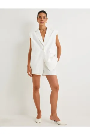 Koton X Sima Tarkan - Linen Blend Blazer Vest Double Breasted Reverse Collar Hip Length Pocket 4SAK20118