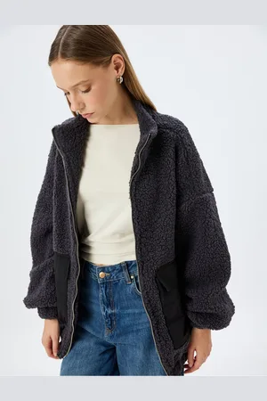 Koton Stand Collar Zippered Pocket Detailed Plush Oversize Sweatshirt