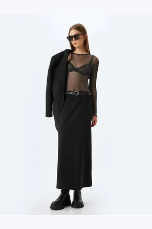 Koton Shiny Tulle Blouse Transparent Slim Fit Long Sleeve Round Neck