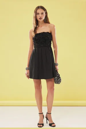 Trendyol Black 3D Rose Detailed Mini Dress
