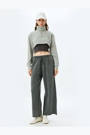 Koton Faded Effect Tied Waist Cotton Wide Leg Sweatpants
