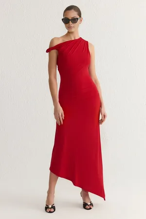 Trendyol Red Asymmetrical Collar Knitted Dress