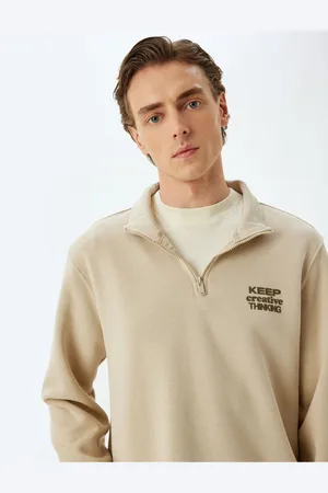 Koton Slogan Printed Sweatshirt Half Zipper Raised Cotton Blend