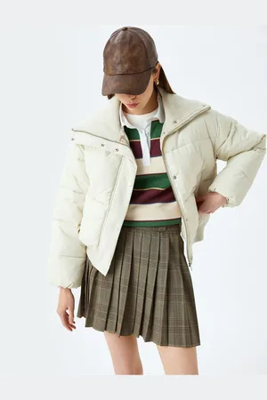 Koton Stand Collar Ribbed Zippered Snap Button Pocket Puffer Jacket