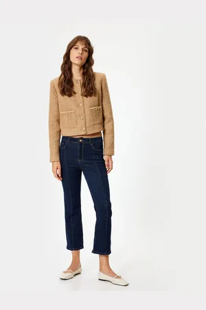 Koton Low Waist Slim Fit Stitched Detail Flare Crop Jeans