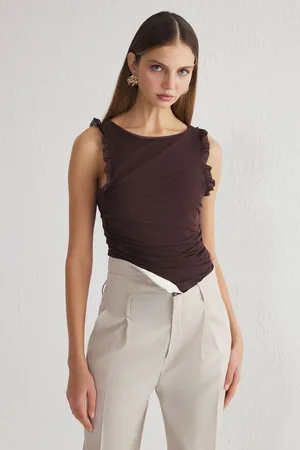 Trendyol Brown Lined Tulle Bodysuit