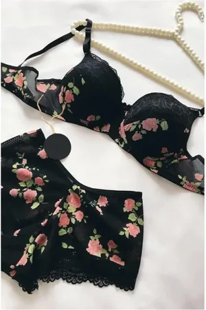 Dewberry 58362 Padded Supported Floral Boxer Type Underwear-BLACK