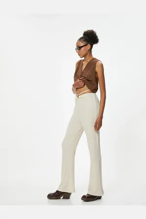 Koton Slim Fit Trousers with Metal Accessories and Tie Detail