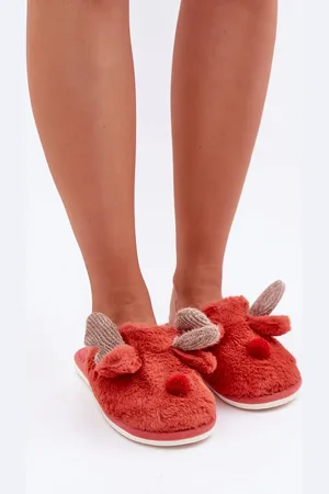 HERS Dámské Fleece Pantofle S Motivem Sobů Korálové Sennalith
