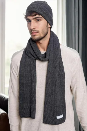 Dewberry 35261 Mens Scarf Beret Set-ANTHRACITE