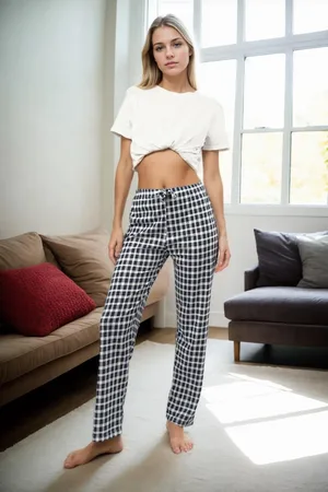 Dewberry 80156 Women Pyjama Bottom-Navy-BLUE-WHITE