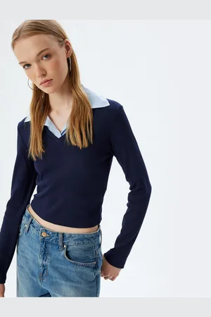 Koton Shirt Collar T-Shirt Long Sleeve Camisole Cotton Slim Fit